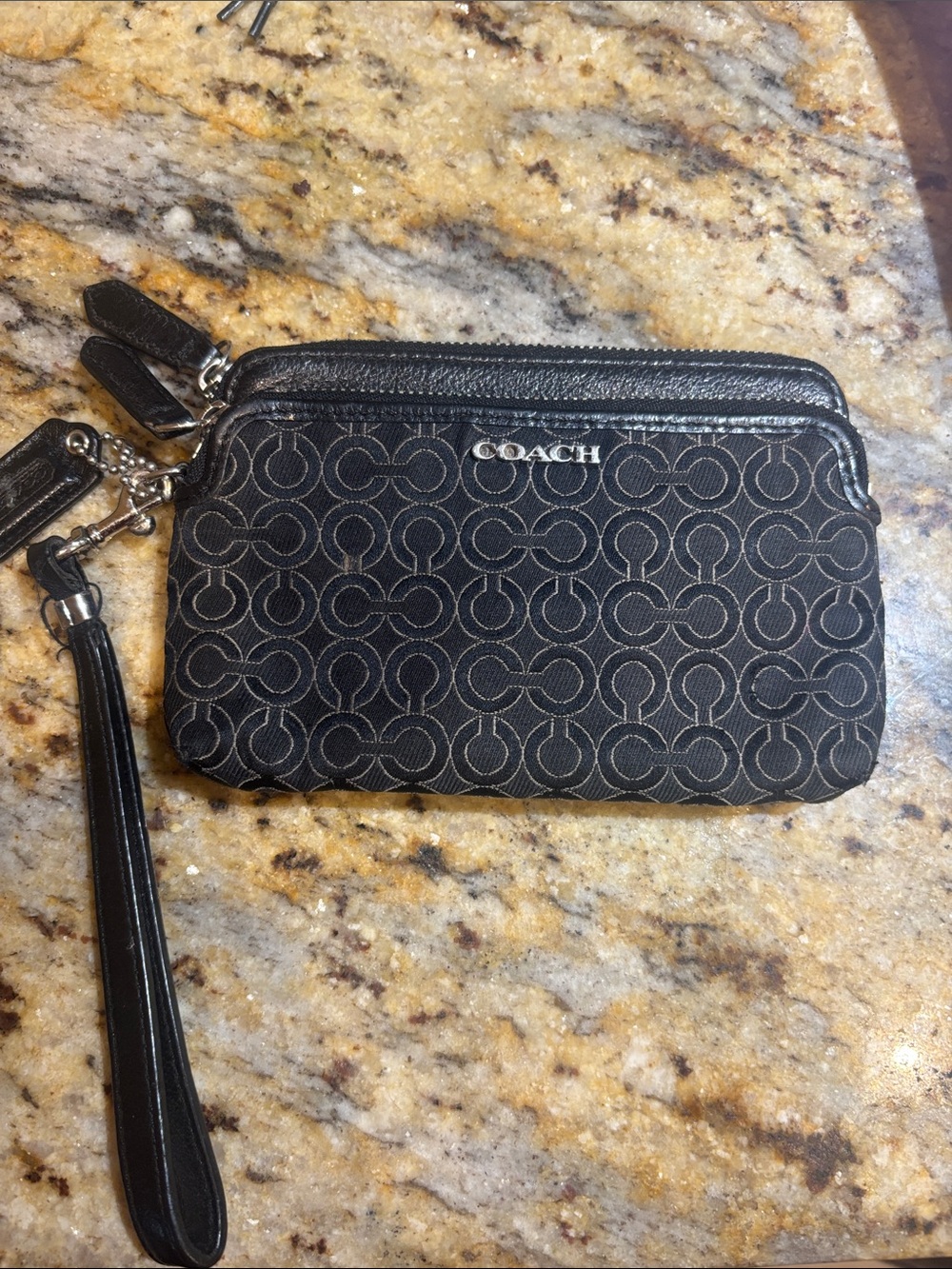 Coach Black Signature C Logo Wristlet Clutch